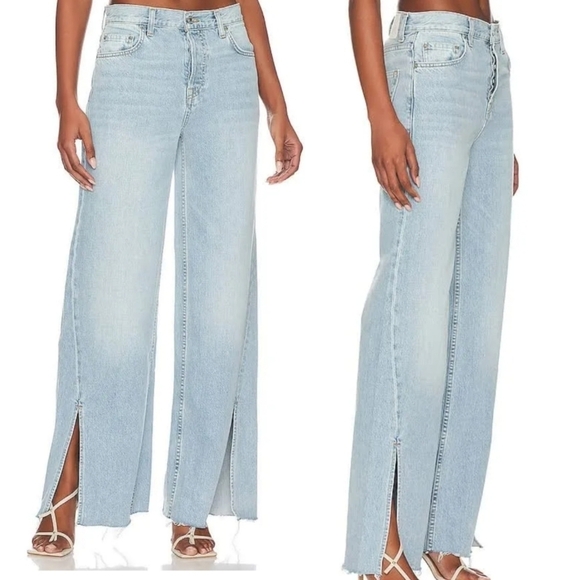 GRLFRND EXTRA WIDE LOW RISE JEAN WITH HIGH SLIT Women's 30 Light Wash - Picture 1 of 15